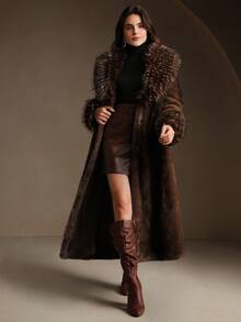 Anewsta 卡其色十字双色仿毛领厚款时尚百搭秋冬夹克 - 棕色 - 查看 8