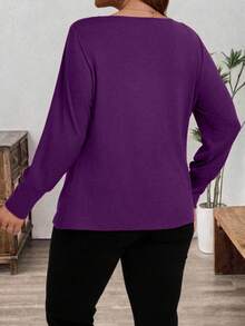 SHEIN Clasi Áo thun cổ tròn tay dài màu trơn thanh lịch cỡ lớn dành cho nữ - Màu tím - Xem 2