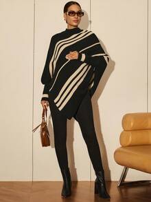 MaterniWear 孕妇装蝙蝠袖条纹立领宽松休闲毛衣，秋季