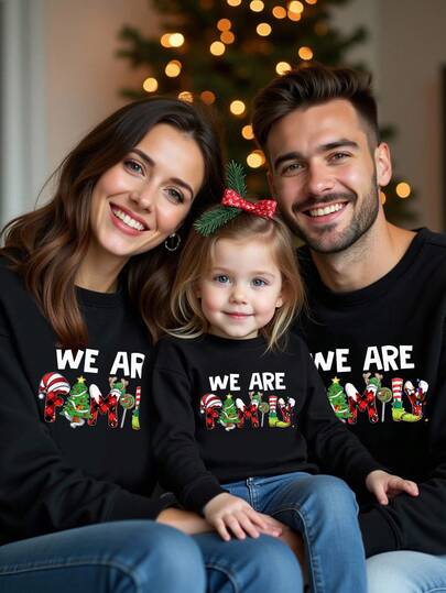 SHEIN 1pc Men's Fashion Casual Christmas Tree & Letter Print Fleece Sweatshirt, Suitable For Family Christmas Party