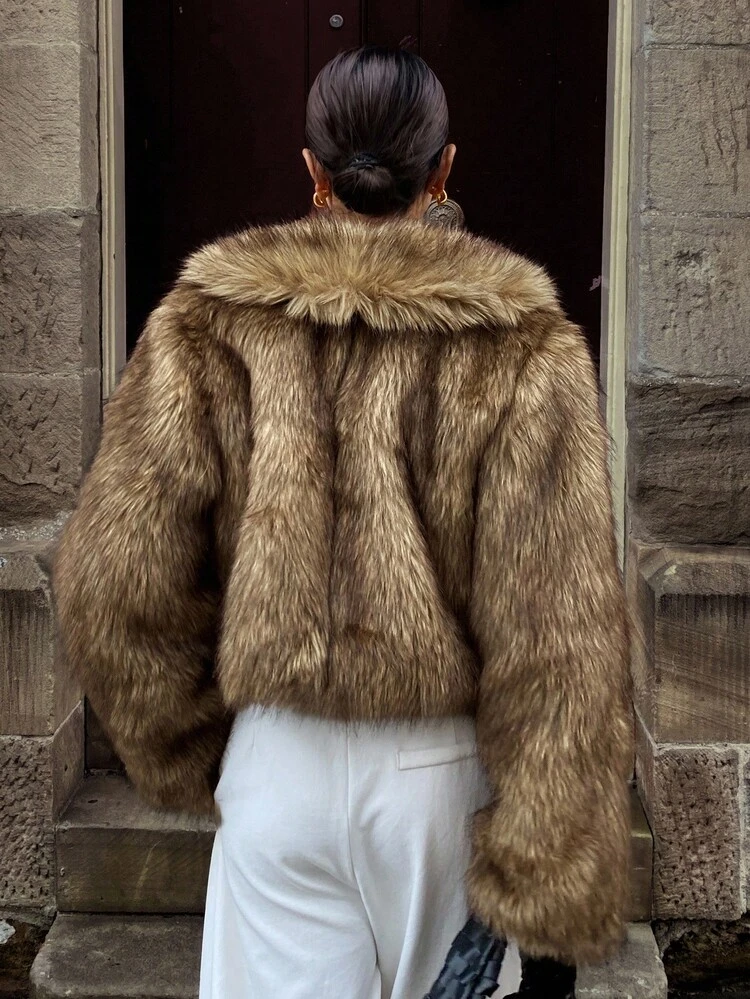 Women's Short Faux Fur Shawl Collar Coat Winter