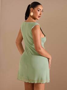 SHEIN BAE Plus Size Women Sleeveless Mesh Dress, Spring/Summer - Mint Green - View 2