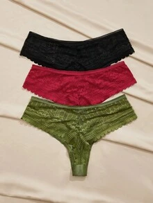 Charlaine 3pcs Women's Comfortable Breathable Solid Color Contrast Lace Panties