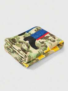 Paul Frank X ROMWE 1pc Customized Camouflage & Cartoon Letter Printed Sofa Blanket, Throw Blanket & Nap Blanket, Thickened Nap Air Conditioning Blanket - Multicolor - View 2