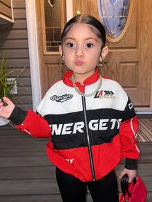 SHEIN 年轻女孩字母印花棒球领休闲夹克 - 彩色 - 查看 2