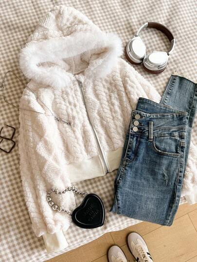 Tween Girl Plush Long Sleeve Zip Front Casual Hoodie Jacket