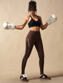 VARSIVA Women's Casual Sports Letter Print High Waist Leggings Brown Compression Leggings - Multicolor - View 10