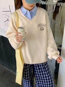 DAZY Teen Girls Letter Print Fleece Sweatshirt, Casual Style For Autumn,Winter - Beige - View 4