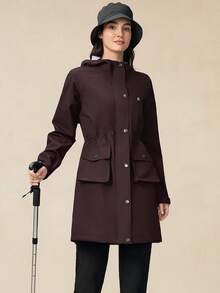 OutZeal Women Jacket Long Sleeve Top Camping Hiking Water-Resistant Hooded Long Length Drawstring Waist With Zip Pockets