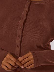 MUSERA 大码修身长袖纽扣上衣，优雅高贵，适合度假、节日、可爱浪漫的90年代Y2K风格春夏复活节 - 棕色 - 查看 6