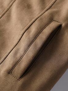 Manfinity Homme Men's Long Sleeve Solid Color Pocket Zip-Up Thermal Lined Jacket, Autumn/Winter - Khaki - View 6