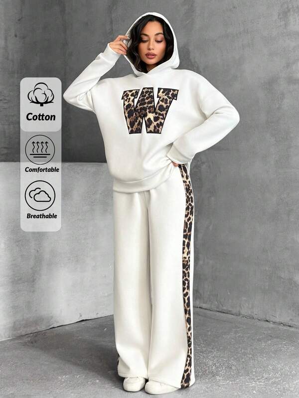 Set de două piese pentru femei, cu detalii leopard și pantaloni de trening