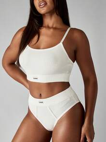 Missguided x Playboy Ribbed Knit Bralette High Waist Panty Set Seamless Wireless Undergarments Breathable Comfortable Two Piece Matching Underwear Lingerie Loungewear Essential Basic
