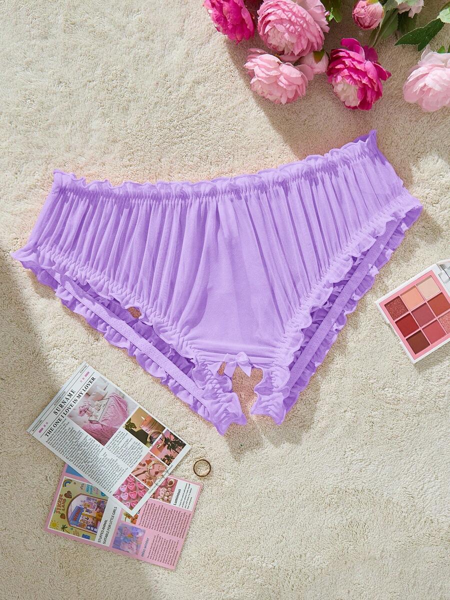 PetitDoll Lencería de talla grande, linda y dulce, con volantes multicapa y sin entrepierna, con moño - Morado - Ver 1