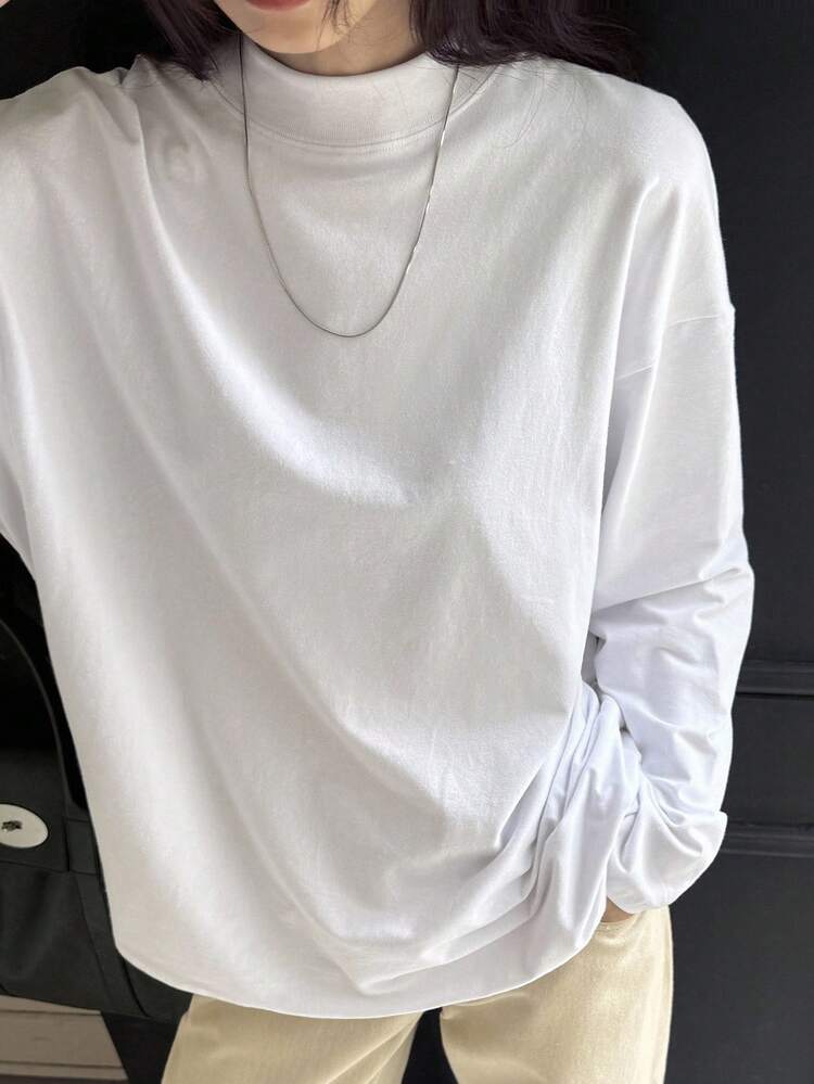Women's Loose Business Casual Basic Solid Color Long Sleeve T-Shirt, Autumn/Winter