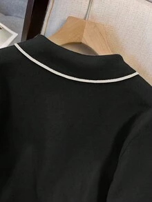 Franclia Women's Vintage Contrast Color Collar Knit Short Sleeve Cardigan, Spring/Summer