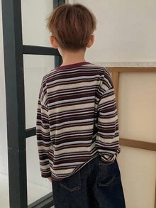 Hapijoa Toddler Boys' Casual Loose Fit Striped T-Shirt, Japanese Style For Autumn - Multicolor - View 8