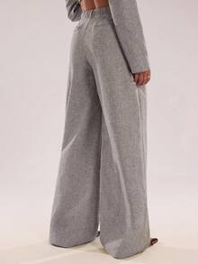 SHEIN BAE Autumn/Winter Women's Minimalist Elegant Commuter Casual Straight-Leg Suit Pants Loose-Fit Pants Gray Loose-Fit Pants High-Waisted Loose-Fit Pants Pleated Loose-Fit Pants Women's Suit Pants, A Must-Have Item For Autumn/Winter,Fall - Grey - View 2