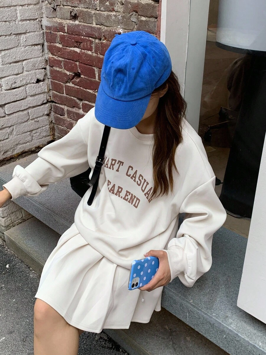 DAZY 少女宽松字母印花卫衣套装，甜美风格，秋季