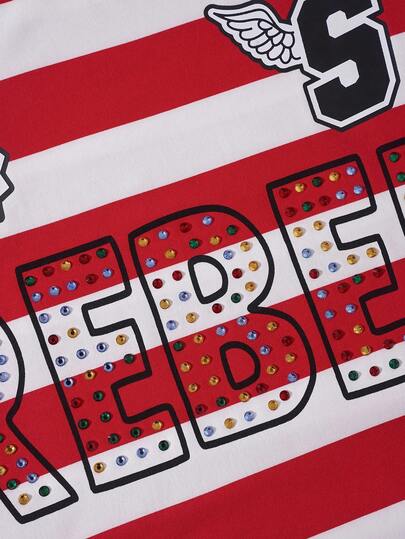 Street Life Men's Glitter Diamond Crafted Striped Long Sleeve T-Shirt, Loose Cropped Fit, For Fall