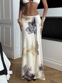 Ronhire 女士优雅花卉印花长裙 - 米色 - 查看 3