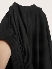 SHEIN EZwear Quần ống rộng cạp chun rút eo cỡ lớn dành cho nữ, màu đen - màu đen - Xem 11