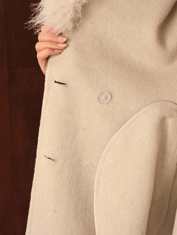 WOOL CONTRAST FAUX DOUBLE BREASTED OVERCOAT