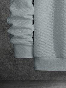 Manfinity Homme Men's Casual Versatile Solid Color Textured Crew Neck Quilted Textured Sweatshirt , Fall - Grey - View 4