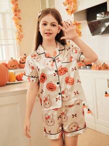 适合大女孩的可爱兔子和南瓜万圣节睡衣 - 彩色 - 查看 3