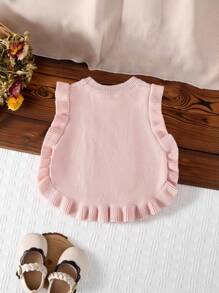 Young Girls' Pullover Knit Sweater Vest,Pink,Party,Elegant Lady Style Twist Rope & Ruffle Hem Design,Versatile For Daily Wear,Home,Outdoor,Fall Winter - Pink - View 2