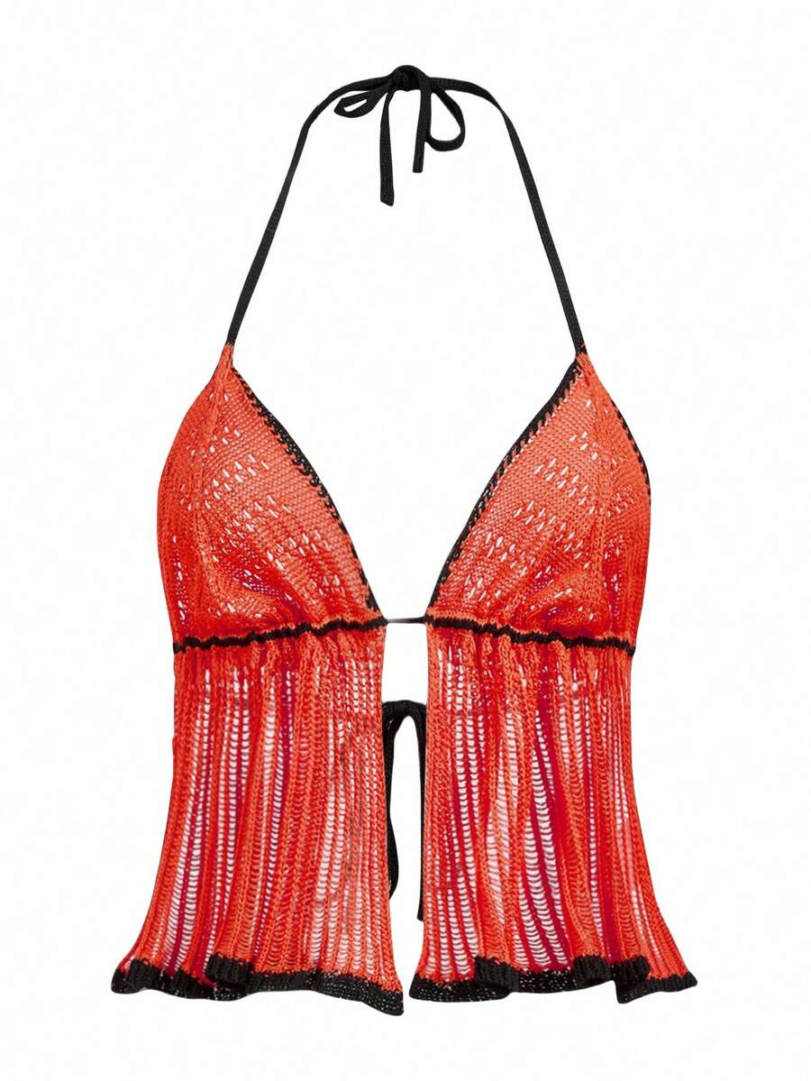 SHEIN Women's Halloween Hollow-Out Backless Sweater Vest - Orange - View 1