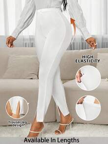 SHEIN PETITE CURVE Plus Size Women's Solid Color High Stretch Button Design Skinny Casual Pants