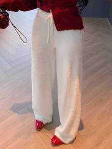 DAZY 女士蓬松直筒休闲裤，秋冬 - 米色 - 查看 6