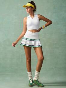 VARSITIE Fustă sport cu dungi contrastante, plisată, talie suprapusă și pantaloni scurți