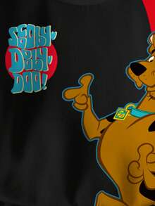SCOOBY-DOO X SHEIN 小男孩休闲时尚街头卡通字母印花撞色落肩宽松抓绒卫衣，秋冬 - 白色 - 查看 3