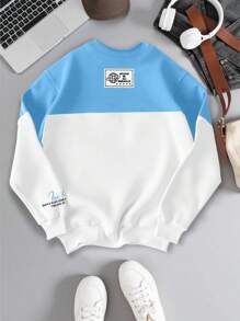 Manfinity Campus Court Men California No.23 Colorblock Patchwork Retro Vintage Streetwear Casual Pullover Sweatshirt For Youth, Couple Design With American Style Graphic Print , Fall