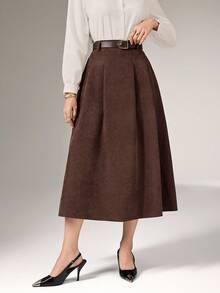 Heiryn 女士秋季通勤褶皱A字裙 - 鏽棕色 - 查看 4