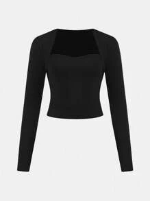 SHEIN 少女天鹅领长袖T恤，休闲简约