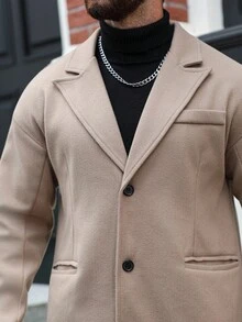 Manfinity Homme Abrigo largo informal de manga larga para hombre, otoño/invierno - Caqui - Ver 4