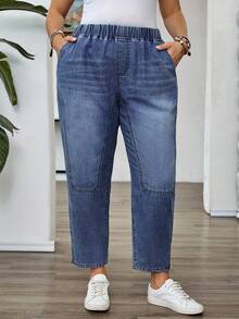 EMERY ROSE Plus Size Women Elastic Waist Pockets Casual Loose Tapered Jeans