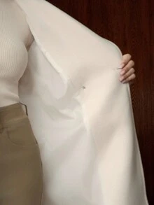 SHEIN X Lucía Bellido Anewsta Áo khoác dài ôm vừa vặn cho nữ, đa năng, cao cấp, thu đông - Màu be - Xem 8