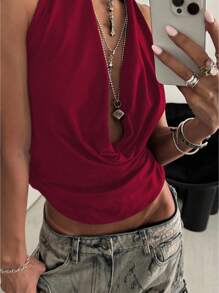 StreetHx Women's Coffee Brown Music Festival Cowl Neck Streetwear Beach Vacation Sexy Camisole