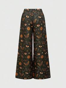 ROMWE Hippie 满版印花打结休闲度假月亮与星星阔腿裤 - 彩色 - 查看 2