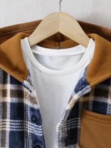 2件套男童格子口袋连帽夹克和松紧腰慢跑裤套装