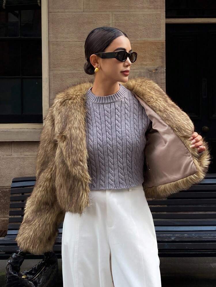 Women's Short Faux Fur Shawl Collar Coat Winter