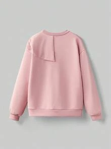 Ontre Tween Girl Round Neck Bow Decor Sweatshirt Fall Winter - Apricot - View 2