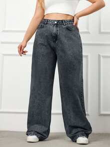 EURMUSE 100%Cotton Rigid, High Waist Wideleg Fit - Dark Grey - View 5