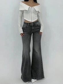 DAZY Women's Casual Flare Leg Jeans - Black - View 3