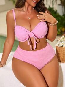 SHEIN Swim Curve Conjunto de Shorts de Cintura Alta con Doble Tirante & Traje de Baño para Mujer Talla Grande, para el Verano - Multicolor - Ver 1