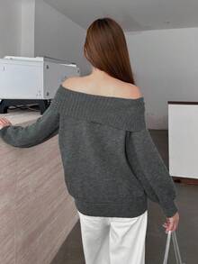 SHEIN Teen Girls Sweaters Casual Off Shoulder Girl Solid Color Long Sleeve Sweater,Off The Shoulder Sweater,Grey Sweater,Fall Sweaters,Fall Girl Sweaters,Girl Sweaters,Fall Sweaters,Fall Outfit,Outgoing,Off Shoulder Top Gray Top Winter